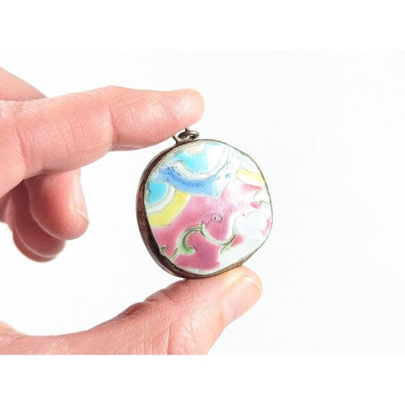 Vintage rainbow glazed clouds pottery shard pendant, Repurposed pottery piece - Picture 7 of 8
